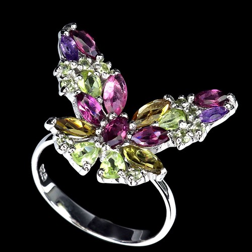 925 Sterling Silver Ring Tourmaline Peridot Natural Gemstone Jewelry - Picture 3 of 13