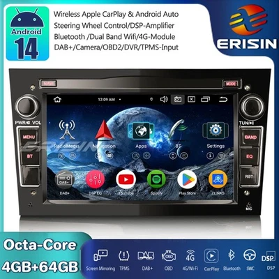 ERISIN Android 14 Autoradio GPS DAB+CarPlay Opel Corsa D/C Astra H Zafira Meriva Signum