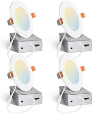 Amico 4 Pack 4 Inch 5CCT Ultra-Thin LED Recessed Ceiling Light with Junction Box