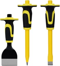 3-Piece Heavy-Duty Chisel Set with Hand Protection, Concrete and Mortar Stone Ch