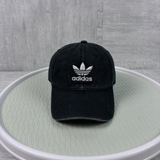 Vintage Y2K Adidas Hat Cap Strap Back Black Canvas Trefoil Logo Embroidery Retro