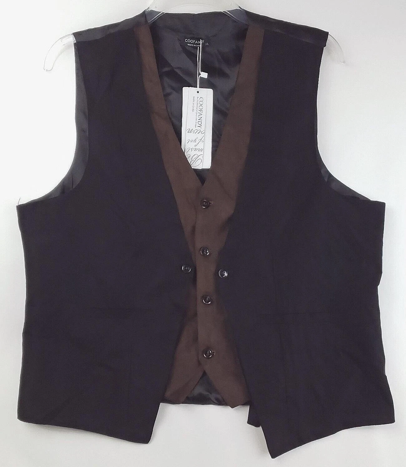 NEW Coofandy Vest Waistcoat Mens XL Brown Western Faux Leather V-Neck