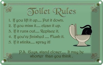 Blechschild 12x18 cm Toilet Rules Vorsicht if you lift it up Warnschild Hinweiss