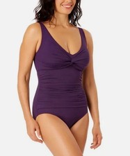 Lands End Swimsuit Women Small Slender Purple Tummy Control UPF 50 One Piece