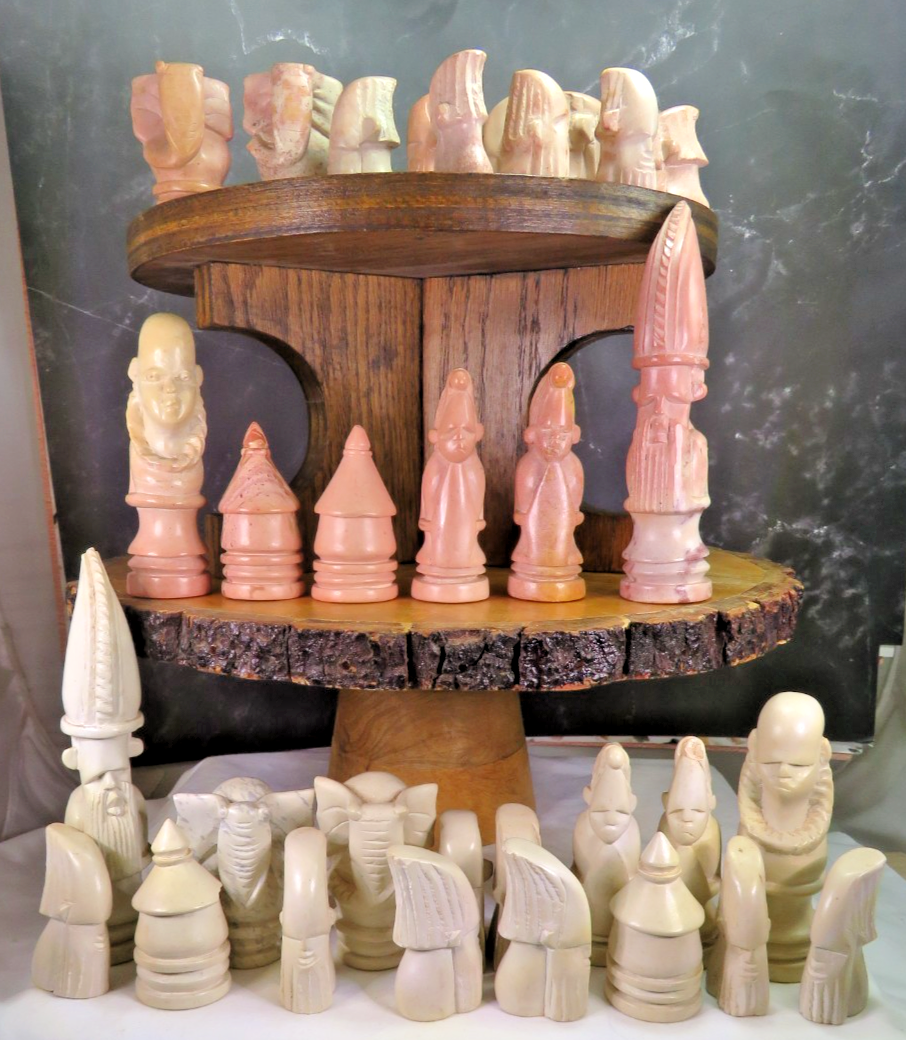 Carved Soapstone Chess Set Hand-Carved African Maasai Tribe Pieces