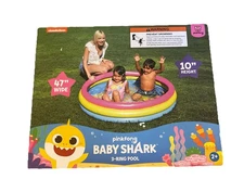 Baby Shark 3-Ring Inflatable Swimming Pool 47" Wide & 10" Height for Summer Play