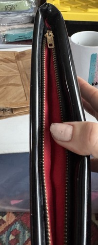 Vintage Paris Style patent leather clutch Snaps On Top Zips On Bottom Black - Picture 7 of 7