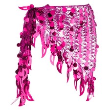 Belly Dance Hip Scarf Sequin Mesh Triangle Wrap Skirts Pink 
