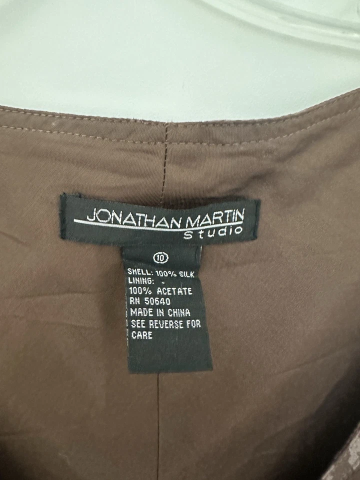 Vestido De Colección Jonathan Martin Mujer 10 Azul Marrón Floral Seda Transparente Caprichoso Hada Foto 4 de 4