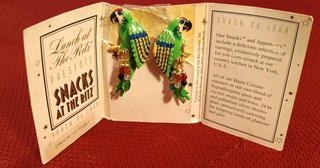 Vintage Snacks at the Ritz "Parrot" Theme Dangling Clip On Earrings. Very Nice!