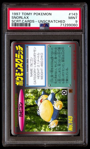 PSA 9 Snorlax 143 Tomy Pokemon Scratch Cards 1997 Scrt.Cards Unscratched