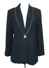 Vintage Oleg Cassini Jacket Womens Sz 10 Black 100% Wool Crystal Trim