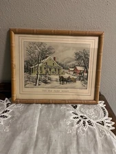 Vintage Currier and Ives Winter Scene Picture