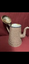Granite ware Rare Brown/White Goose Neck Kettle Circa 1900-1910
