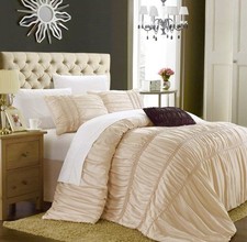 Chic Home design ROMANTICA 4-Pc. Ruffled Duvet Cover Set KING TAUPE New In Pack