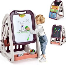 3 in 1 Art Easel for Kids, Double Sided Magnetic Whiteboard 