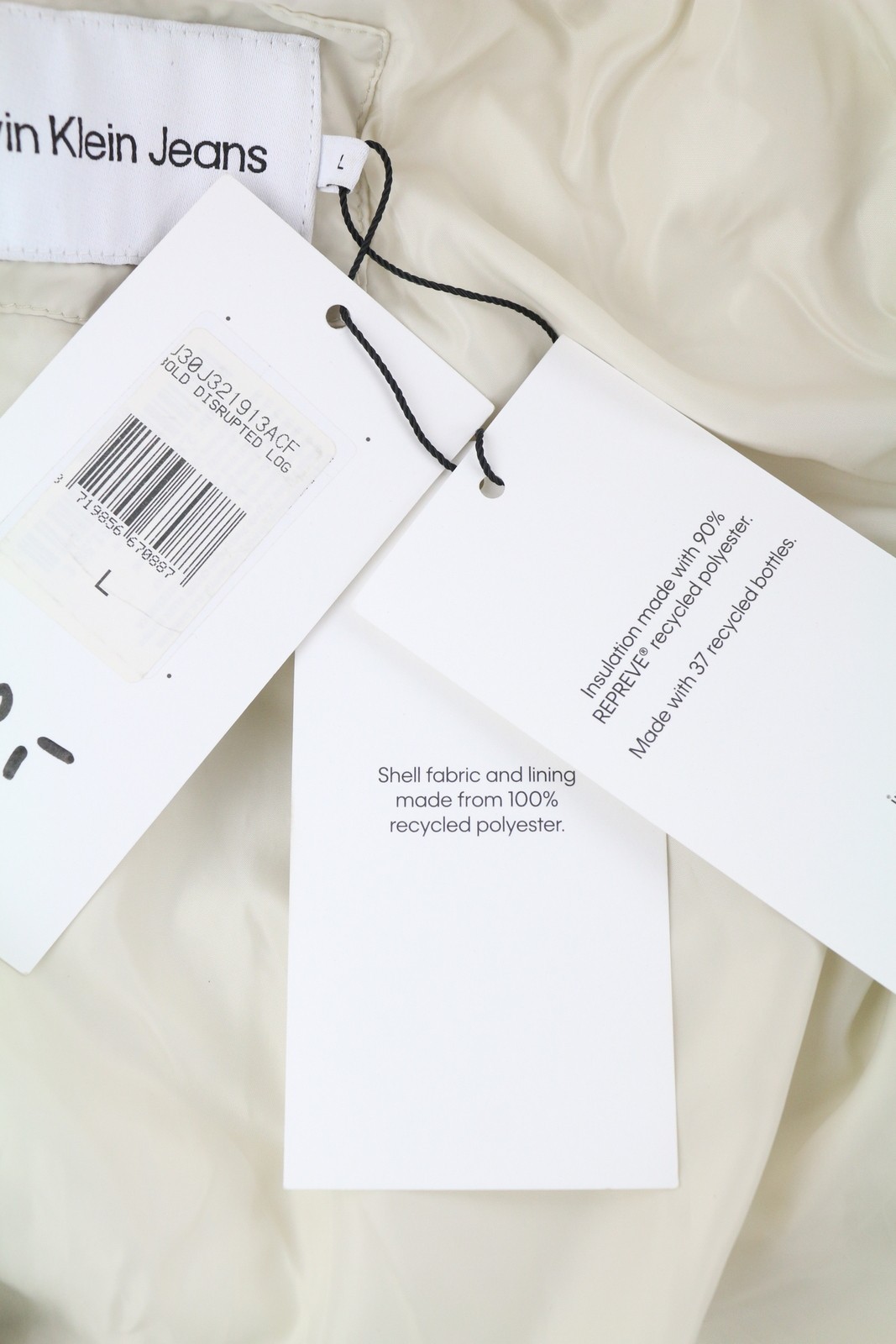 CALVIN KLEIN Disrupted Logo Men Jacket L White Quilted Hooded Insulated RRP365 * thumbnail 8