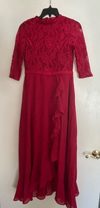 New Junior Bridesmaid Dress Girl's size 14 Long Sleeve Red Long Dress Lace
