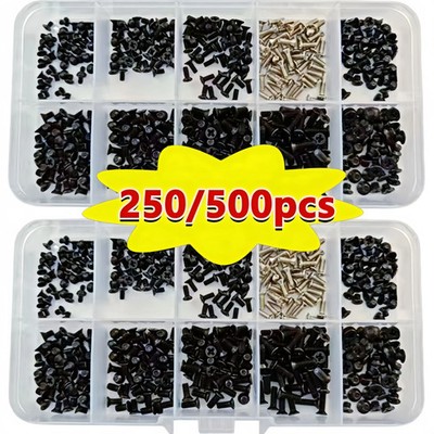 250-500pcs M2 M2.5 M3 Carbon Steel Mini Screws Kit for Laptop Notebook Repair