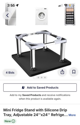 Mini Fridge Stand Adjustable 24"x24" w/ Silicone Drip Tray, Black, New