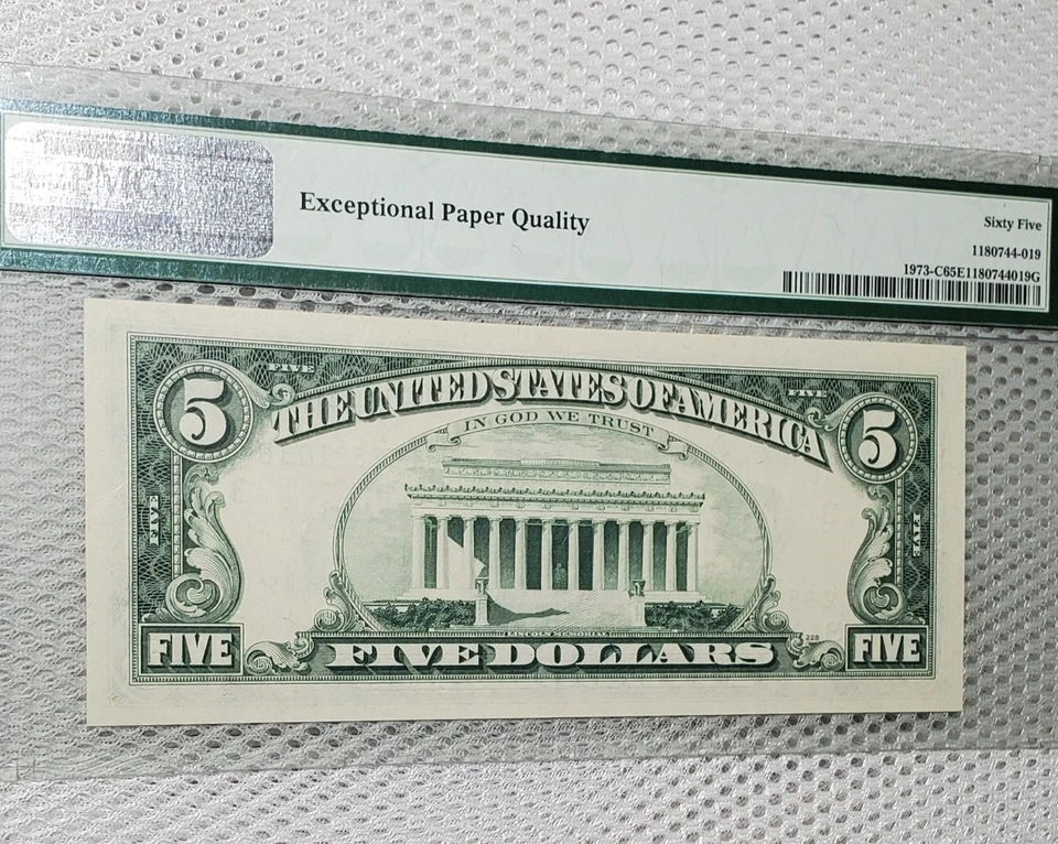 1974 $5 Federal Reserve Note Philadelphia C-B Block PMG GEM UNC 65EPQ - Image 4 of 4