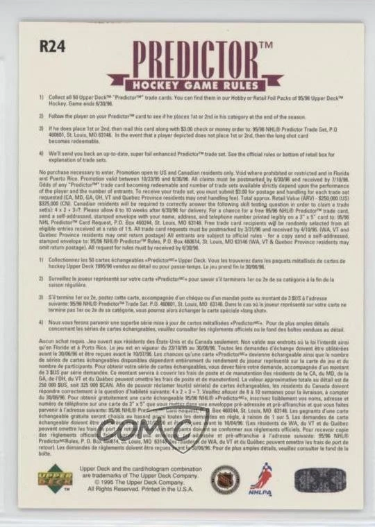 1995-96 Upper Deck Retail Award Predictor Redemption Sergei Fedorov #R24 HOF - Image 2 of 2