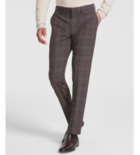 $95 NEW TOMMY HILFIGER Mens 38x34 Brown Plaid Modern Fit Stretch Dress Pants