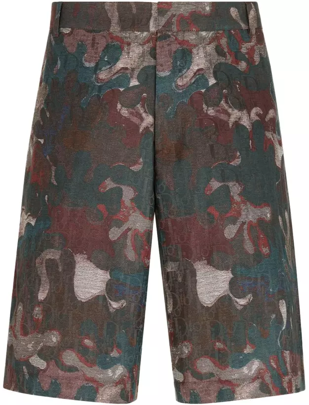 Short DIOR x PETER DOIG Bermudes en marron camouflage coton/soie jacquard EU46=S US