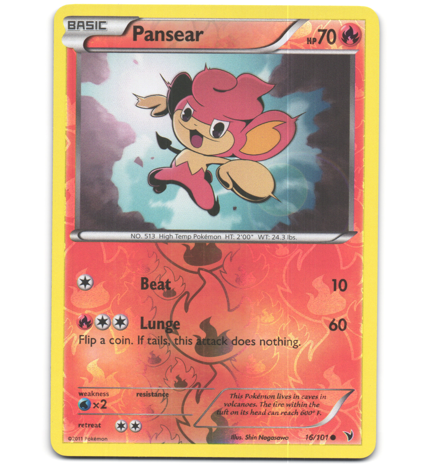 Pokemon 2011 Near Mint NM Pansear Noble Victories REVERSE 16/101 Card