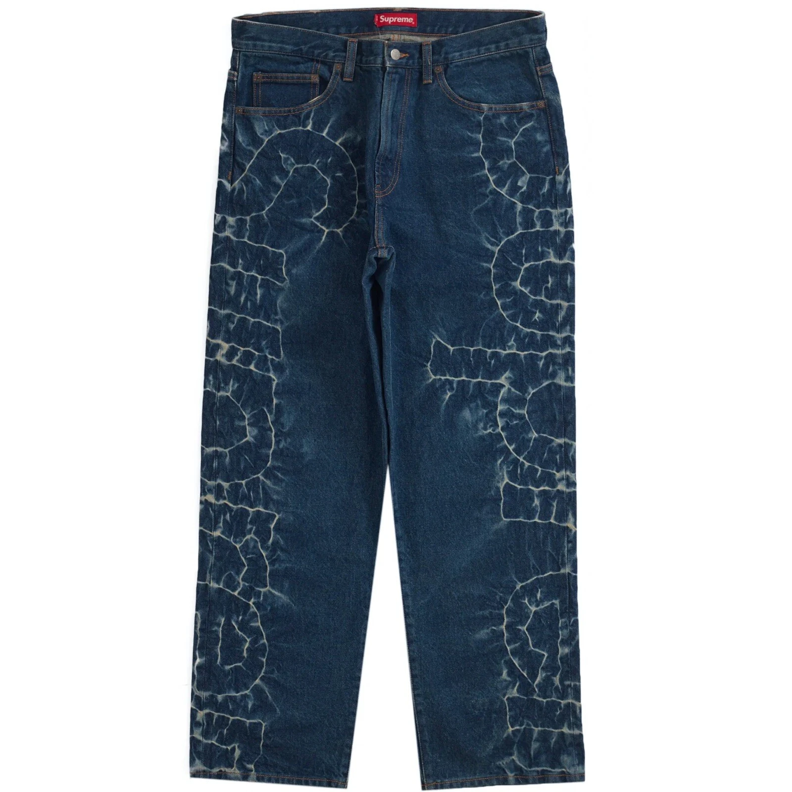 Jean rigide indigo coupe lâche Supreme Shibori taille 36 EN MAIN NEUF AVEC ÉTIQUETTES