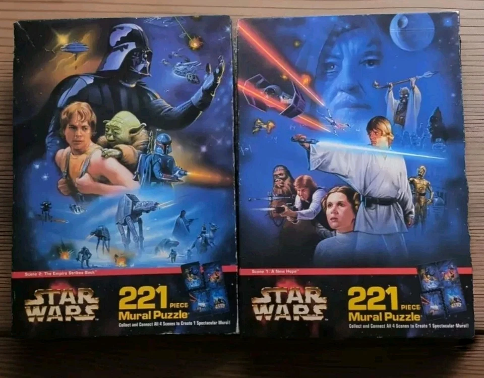 Rompecabezas mural vintage de Star Wars escena 1 y 2 - Milton Bradley - 221 piezas cada uno NUEVO Foto 2 de 4