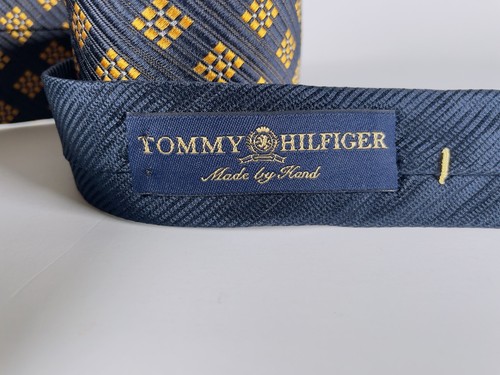 Corbata Tommy Hilfiger Hecha a Mano Azul Dorado 100% Seda Para Hombre EE. UU. Nueva - Imagen 11 de 11