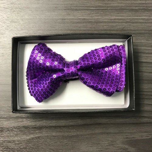 Purple Sequin Suspender + Clip on Bow-Tie Matching Set for Adults Men Women - Picture 7 of 8