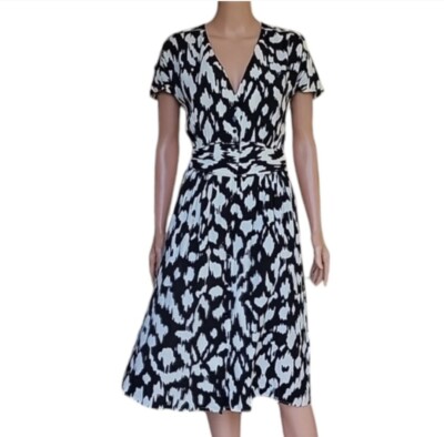 Anthropologie See U Soon Button Down  Dress Short Sleeve V Neck Black/Cream  XS