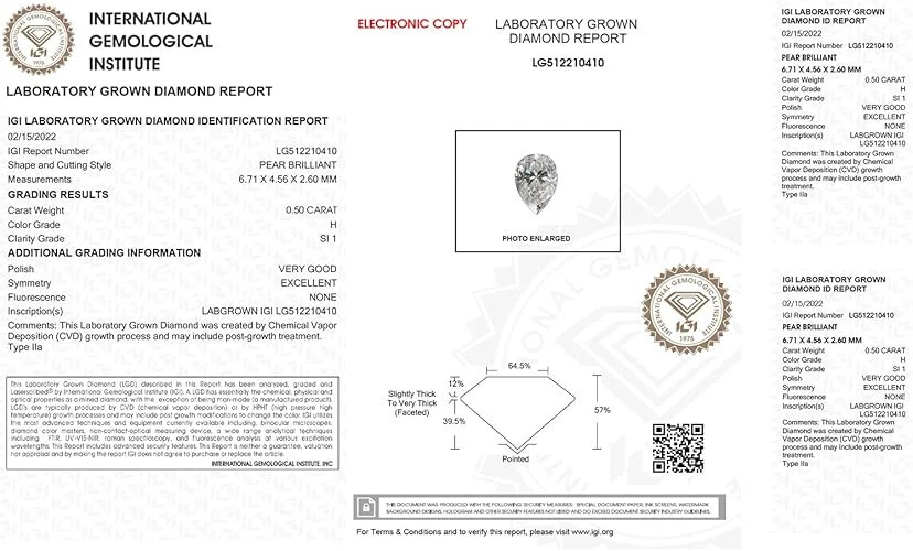 IGI Certified Laser Inscribed Loose Pear Brillant Cut Lab Grown Diamond(0.50ct) - Image 2 of 3