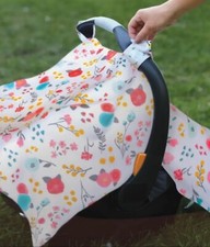 2 Car seat Canopy Cover Floral UPF 50 Sun Shade With Matching Head Support