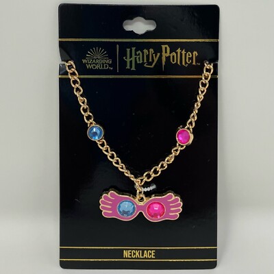 Harry Potter Luna Lovegood Glasses Necklace Gold Tone Gem Accent Brand New