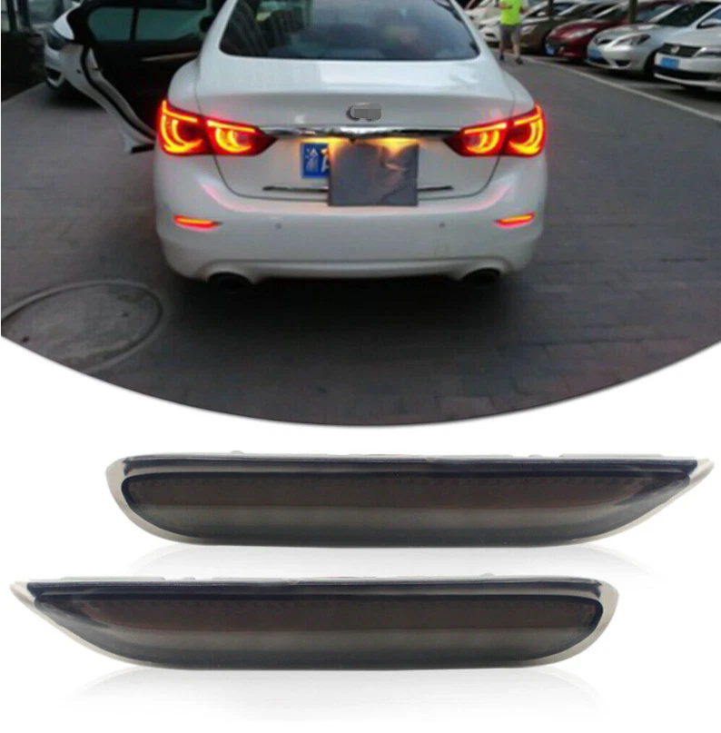 Luces de freno de parachoques trasero rojas con señal de giro secuencial para Infiniti Q50 QX Nissan Foto 2 de 4