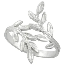 Sterling Silver High Polished Leaf Vine Olive Branch Ladies Ring