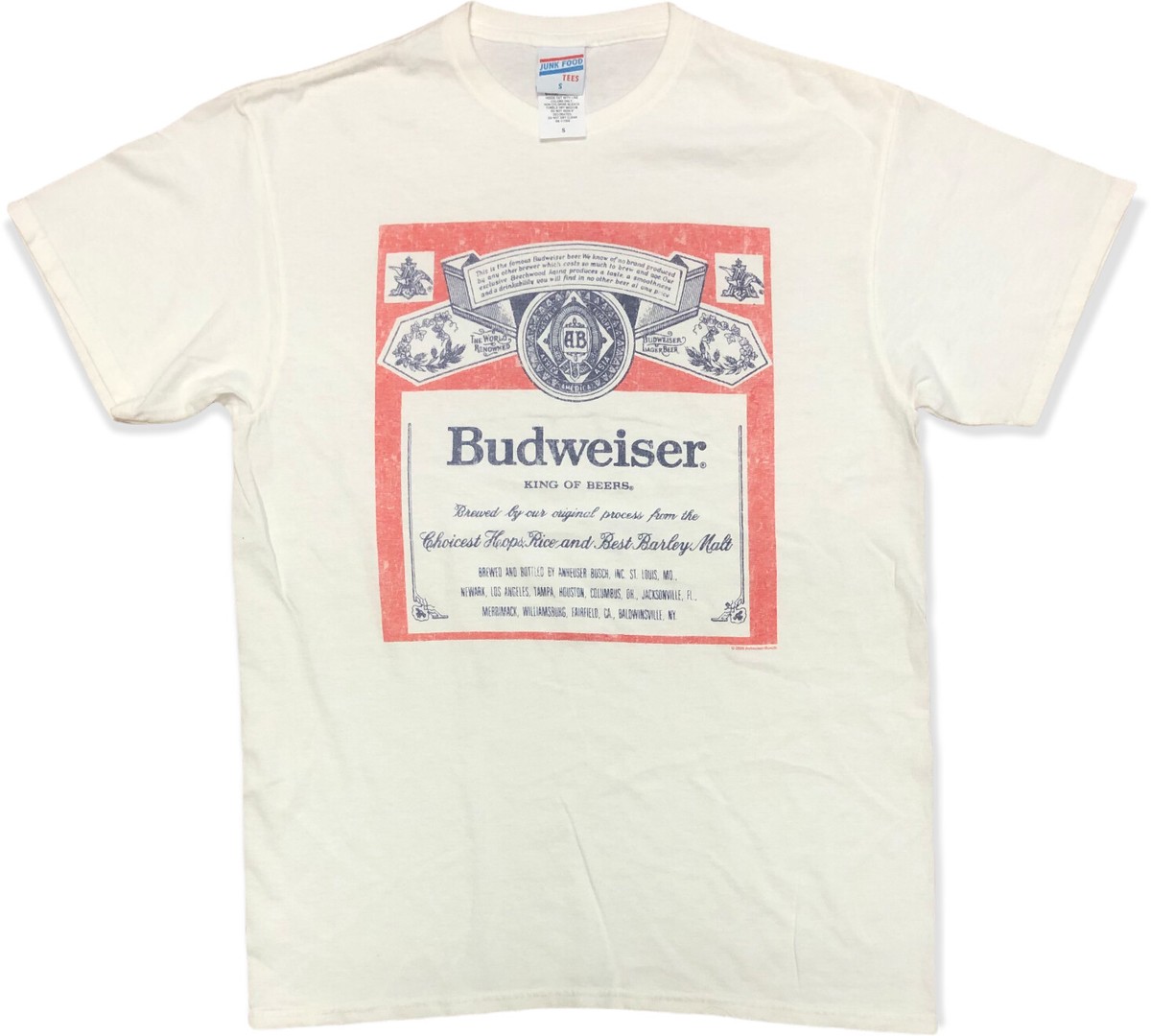 Budweiser Classic Distressed Logo Men's T-Shirt White SMALL