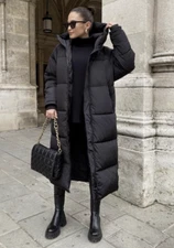 ZARA WOMEN NEW EXTRA-LONG PUFFER COAT BLACK  4391/700 BLOGGERS XS S M L XL