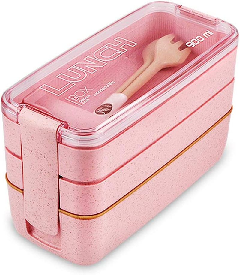 Stackable Wheat Straw Bento Lunch Box for Adults with 3 Compartments