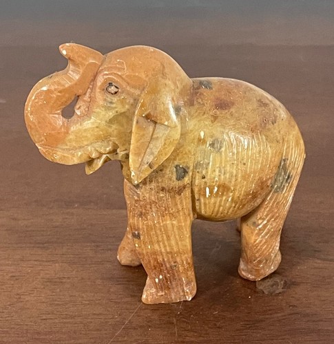 Brown & Cream Marble ? Carved Stone Elephant Figurine 2.75" - Picture 3 of 10