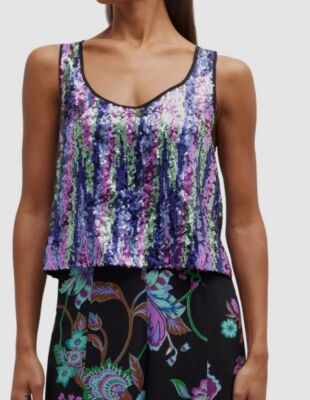 $1250 Etro Women's Purple Silk Multi Stripe Sequin Tank Top Size IT 40/US 6