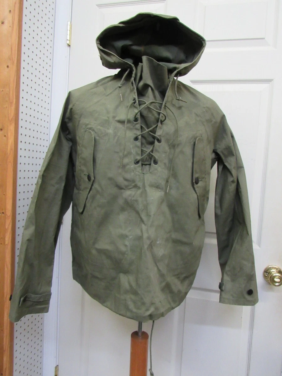 Vietnam Era US Wet Weather Parka Anorak Jacket Rain Deck Coat w Hood Size Small