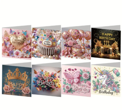 8 Stck. 5D Zum Selbermachen Diamond Art Sortiert Geburtstag Grußkarten Kits für Erwachsene