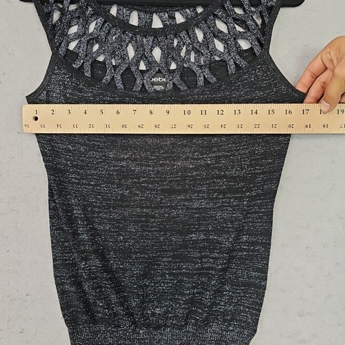 Bebe Strappy Sparkle Top Womens M Black Glitter Party Evening Sexy Cap Sleeve - Picture 4 of 6