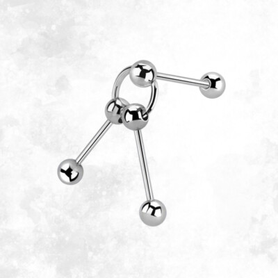14G Triple Industrial Barbell Attached Scaffold Piercing Jewelry Sold Each