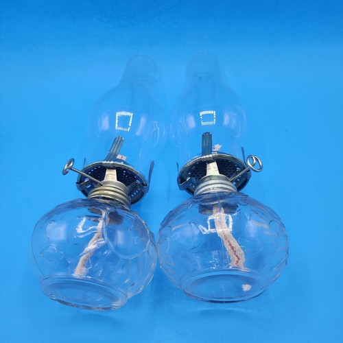 Glass Oil Lamp with Glass Chimney & Brass Mechanism Set of 2 New - Picture 6 of 17