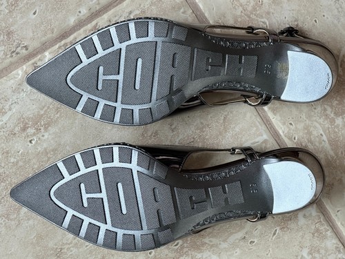 COACH NIKOLA METALLIC LEATHER SLINGBACK PUMPS SHOES:NIB ANTHRACITE SIZE:6.5 - Picture 17 of 20